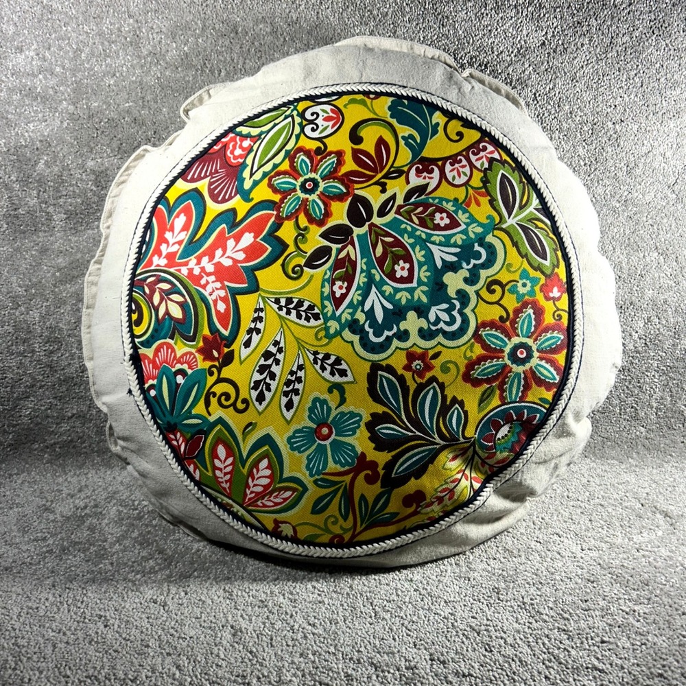 Bohoβ Round Throw Pillow Yellow Floral Paisley Home Decor